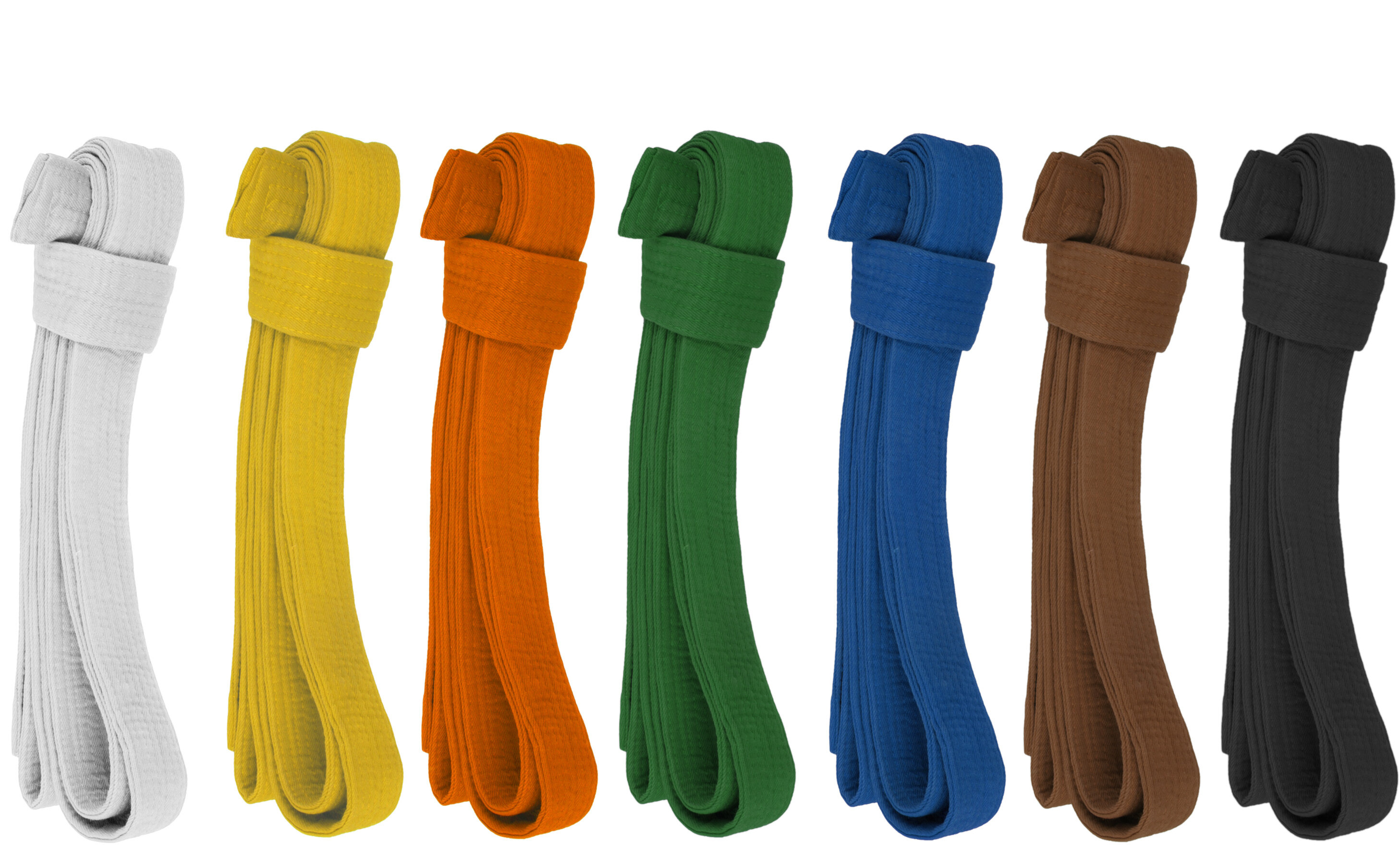 Übersicht der verschiedenen Gürtelfarben im Ju-Jutsu